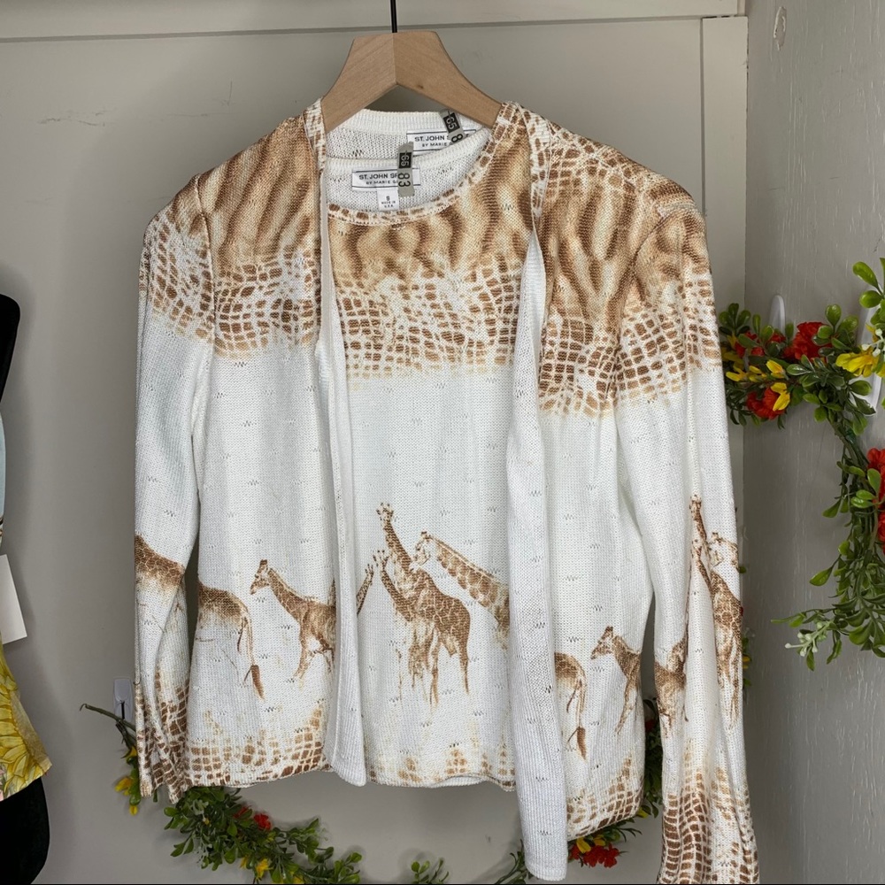 St. John Giraffe Knit Top and Cardigan